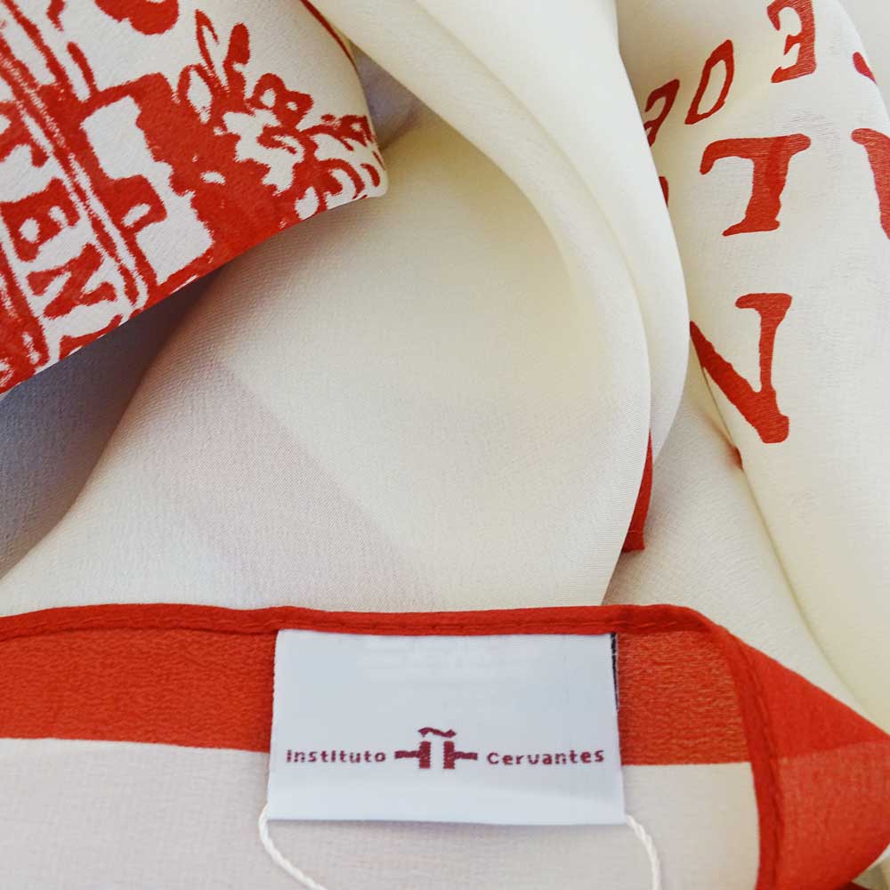 Silk Crepe Scarf with Woven Instituto Cervantes Label and Individual Name